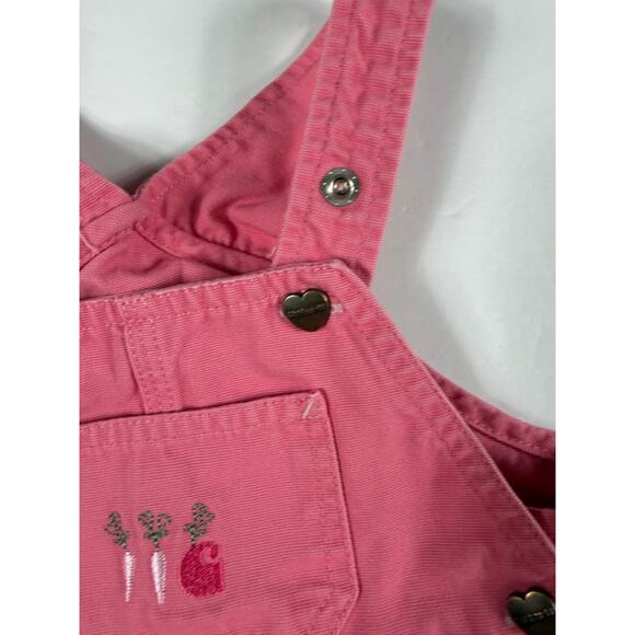 Carhartt Girl Pink Overalls 24 Months Cotton Embroidered Veggie Detail - Picture 2 of 9